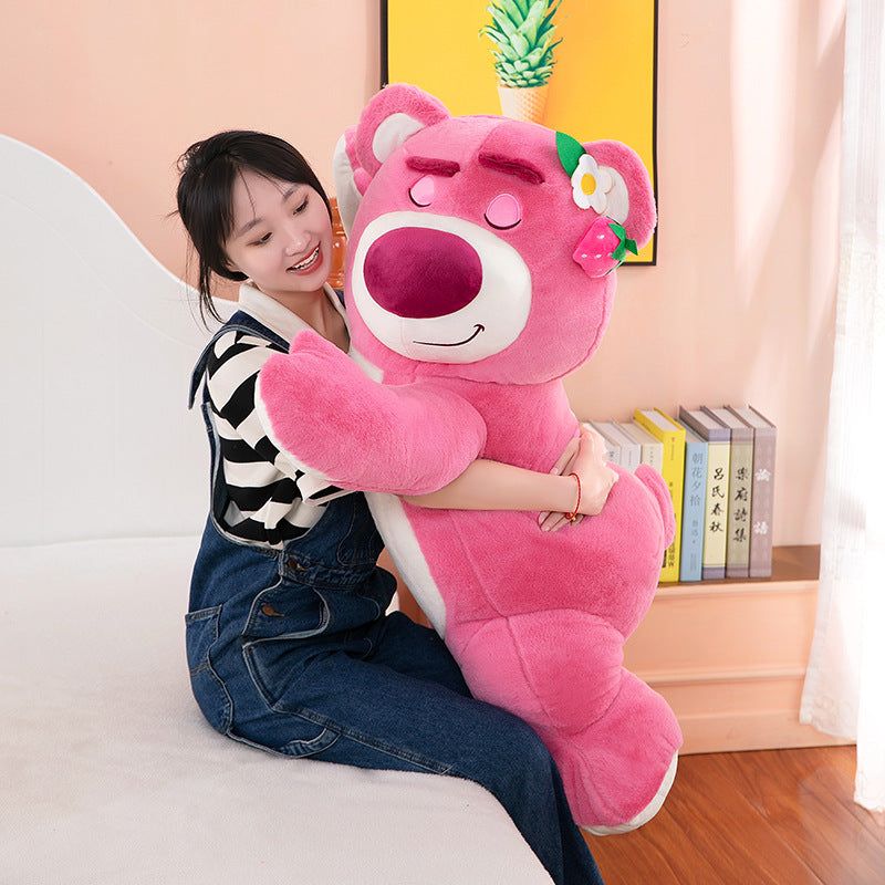 image-Strawberry Bear Plush Pillow - Pink Soft Doll