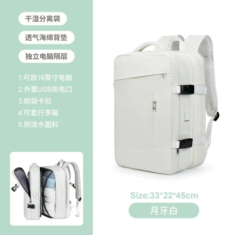 image-Travel Backpack 36-55L Nylon Computer Bag Off White 