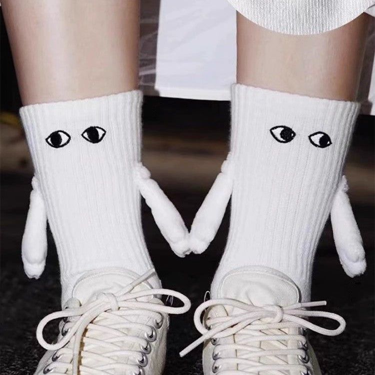 image-Couple Magnetic Holding Hands Socks - Black Polyester