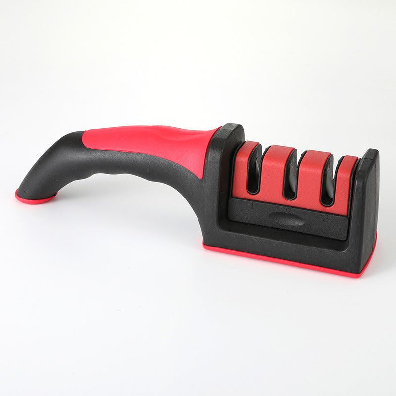 image-Tungsten Steel Three-Stage Knife Sharpener - Red Quick Sharpening Tool