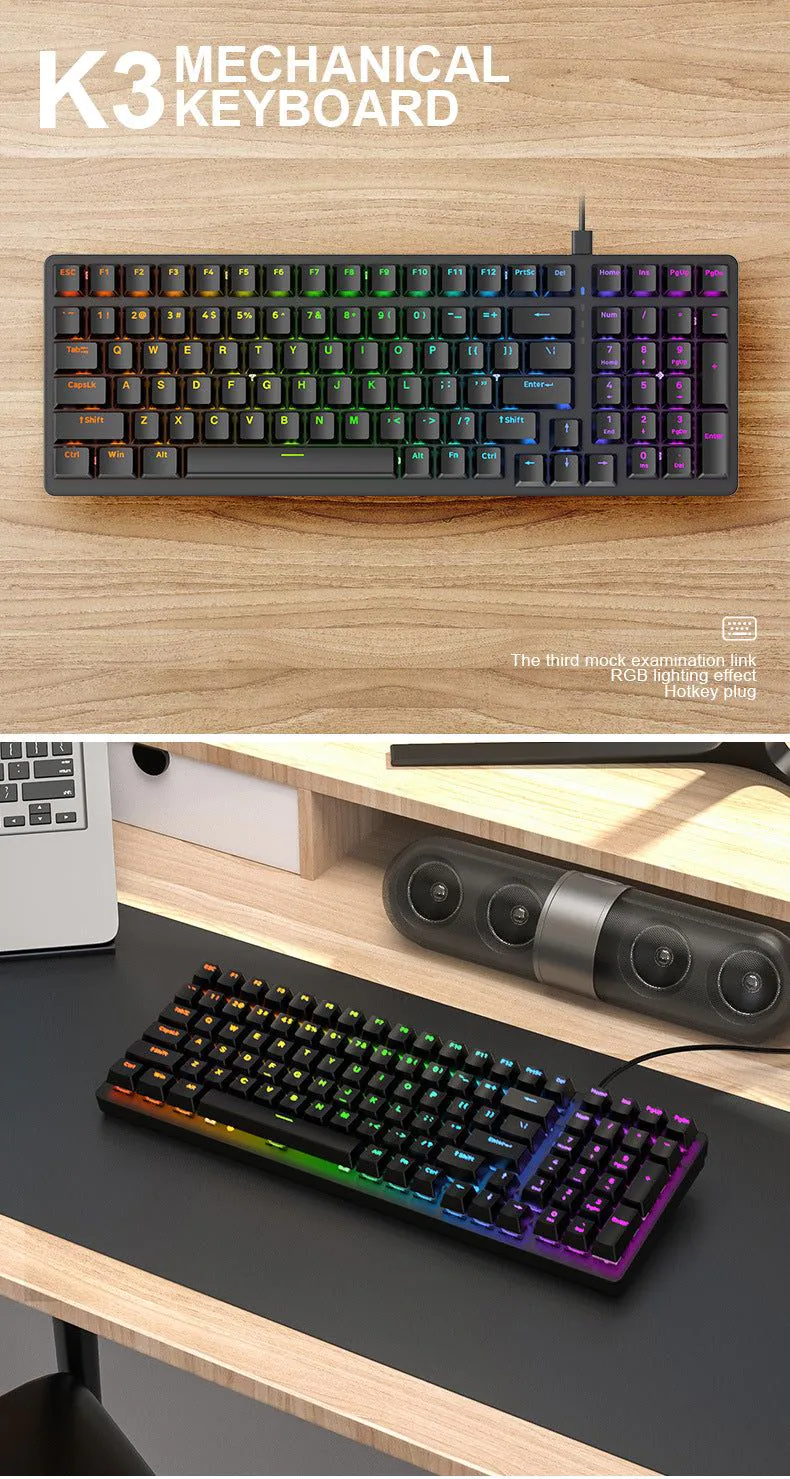 image-Free Wolf K3 Mechanical Gaming Keyboard 100 Keys 