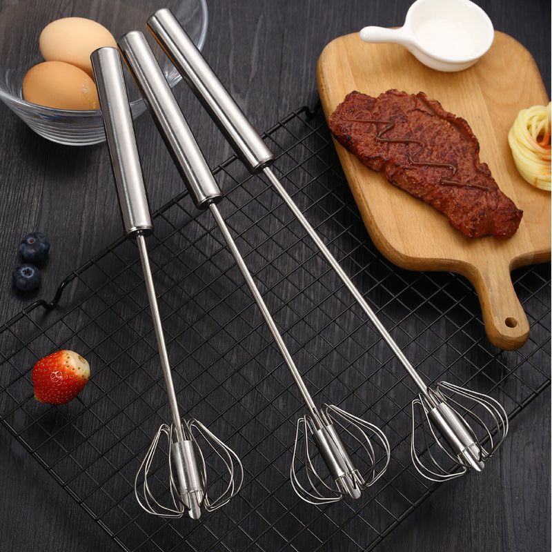 image-Stainless Steel Semi-Automatic Egg Beater Handheld Whisk
