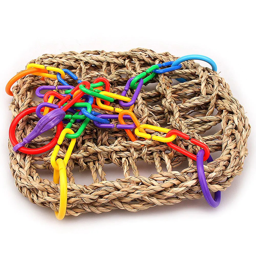 image-Toy Bird Grass Net Swing for Parrot - Wooden Design
