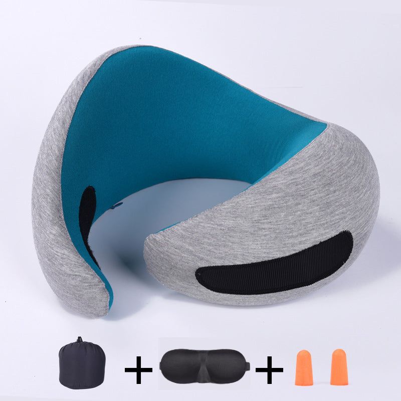 image-U-Shaped Memory Foam Travel Pillow - Foldable Neck Support