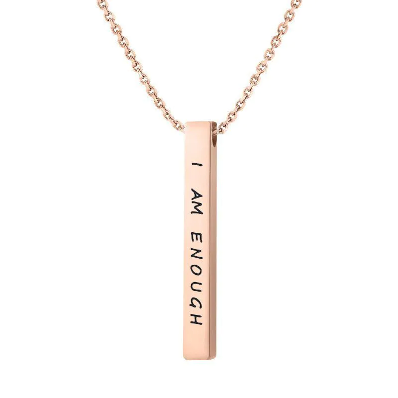 image-Titanium Steel Three-Dim Pillar Necklace Rectangular Letter Pendant, Blank Black