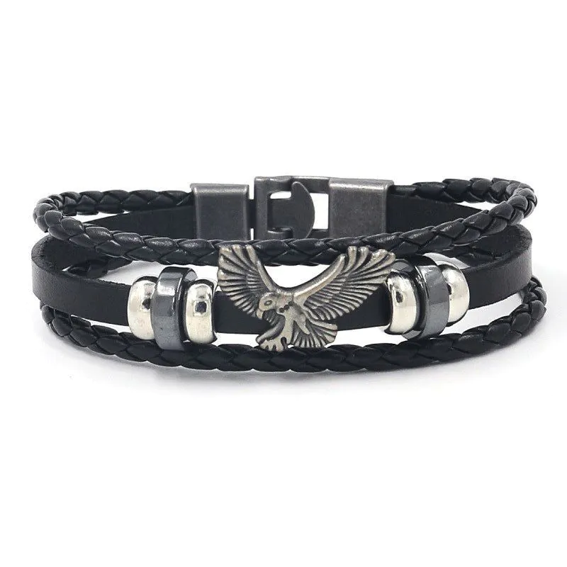 image-Eagle Wings Bracelet - Black Alloy Beaded Braided