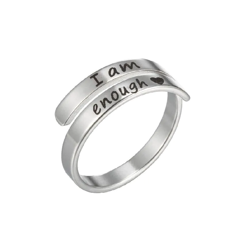 image-Stainless Steel Open Ring - I Am Enough Double Ring 