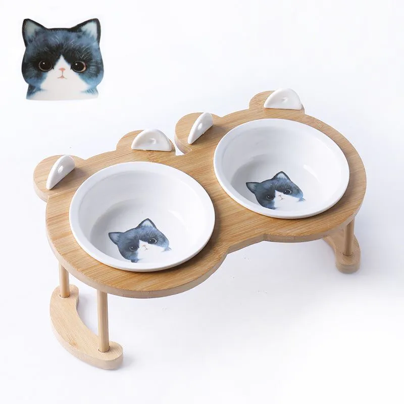 image-Cat & Dog Ceramic Double Bowl - Elevated Feeder