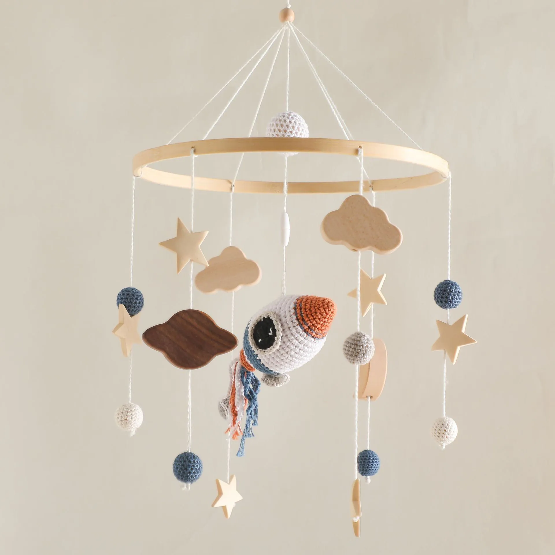 Nordic Wooden Crochet Rainbow Baby Bed Bell Wind Chime