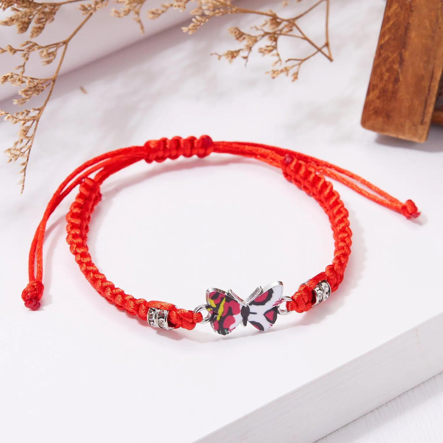 image-Butterfly Flower Bracelet Hand-Woven Adjustable