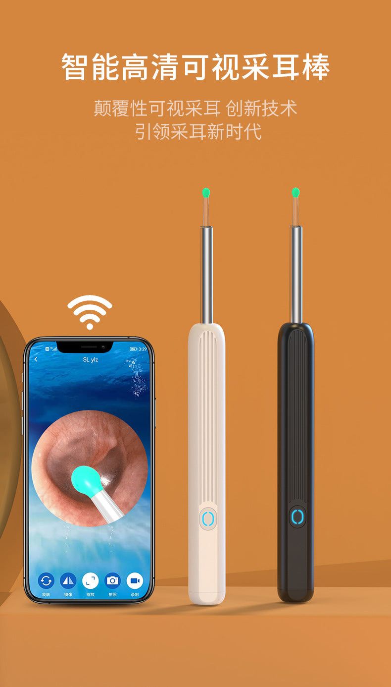 image-Ear Spoon Endoscope WiFi with LED Light - Black