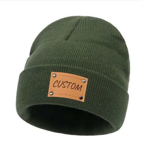 image-Engraved Knitted Beanie - Brown Acrylic L