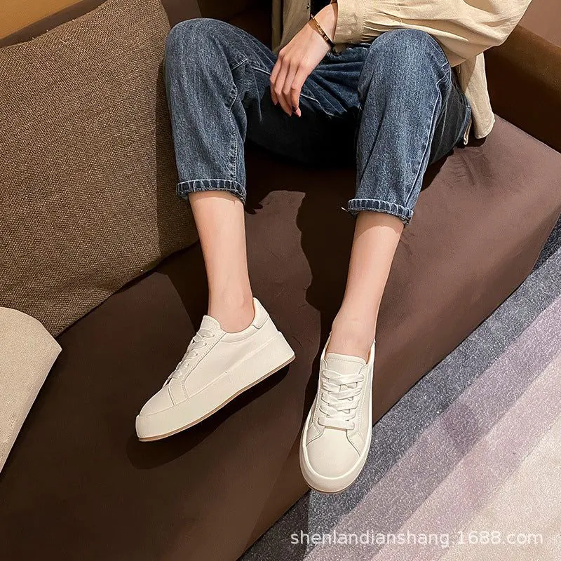 image-White Leather Height Increasing Sneakers - Women