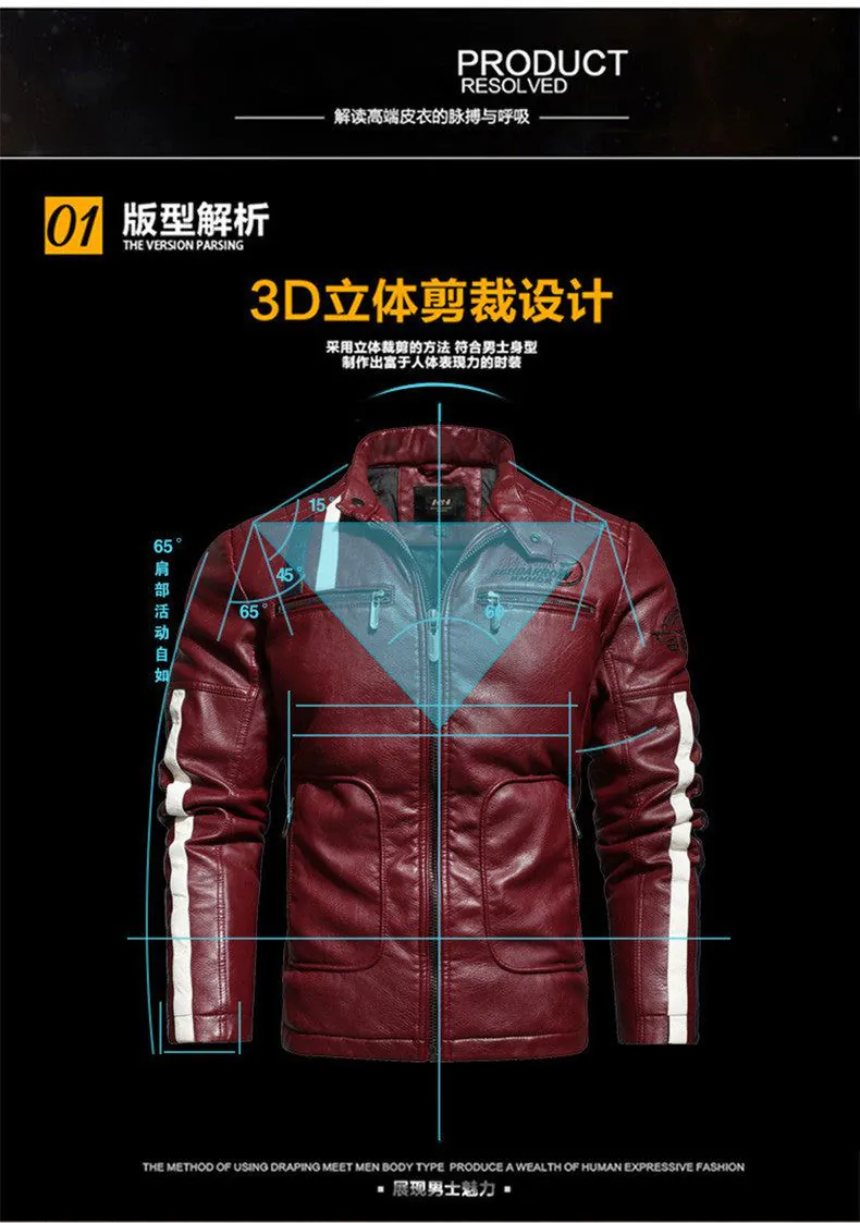 image-Men's PU Leather Motorcycle Jacket - Black 3XL 