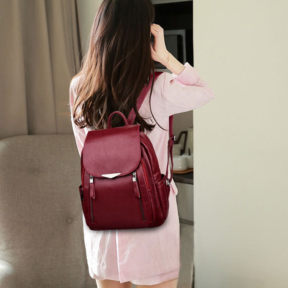 image-SMOOZA Women's Backpack PU Leather Black Large