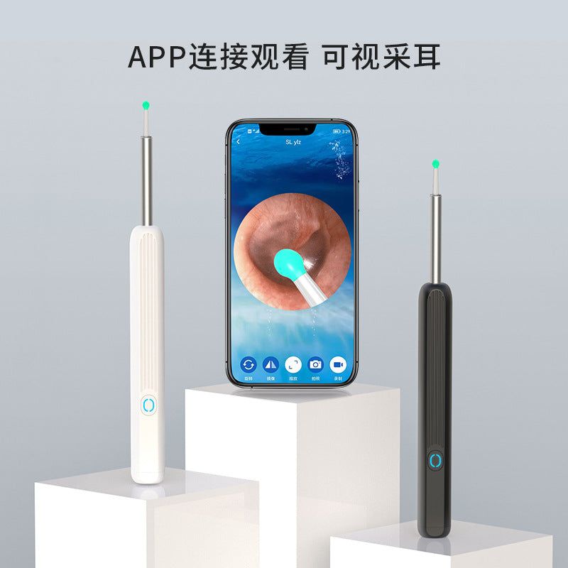 image-Ear Spoon Endoscope WiFi with LED Light - Black