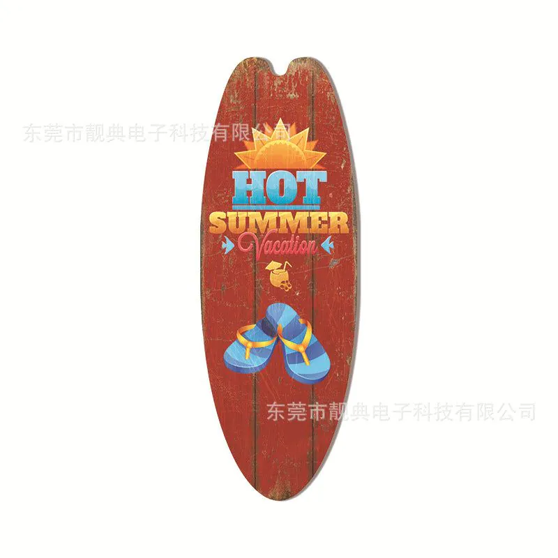 image-Wooden Surfboard Beach Sign - Retro Decor