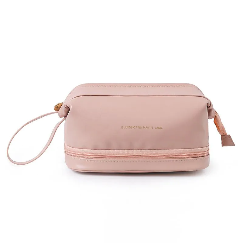 image-Portable Cosmetic Bag - Black PU Leather Pillow