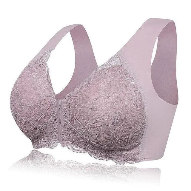 image-Qiao Mengshi Plus Size Nursing Bra - Grey 5XL Front Closure