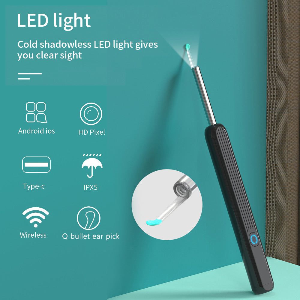 image-Visual Ear Pick Endoscope 3.6mm WiFi Black