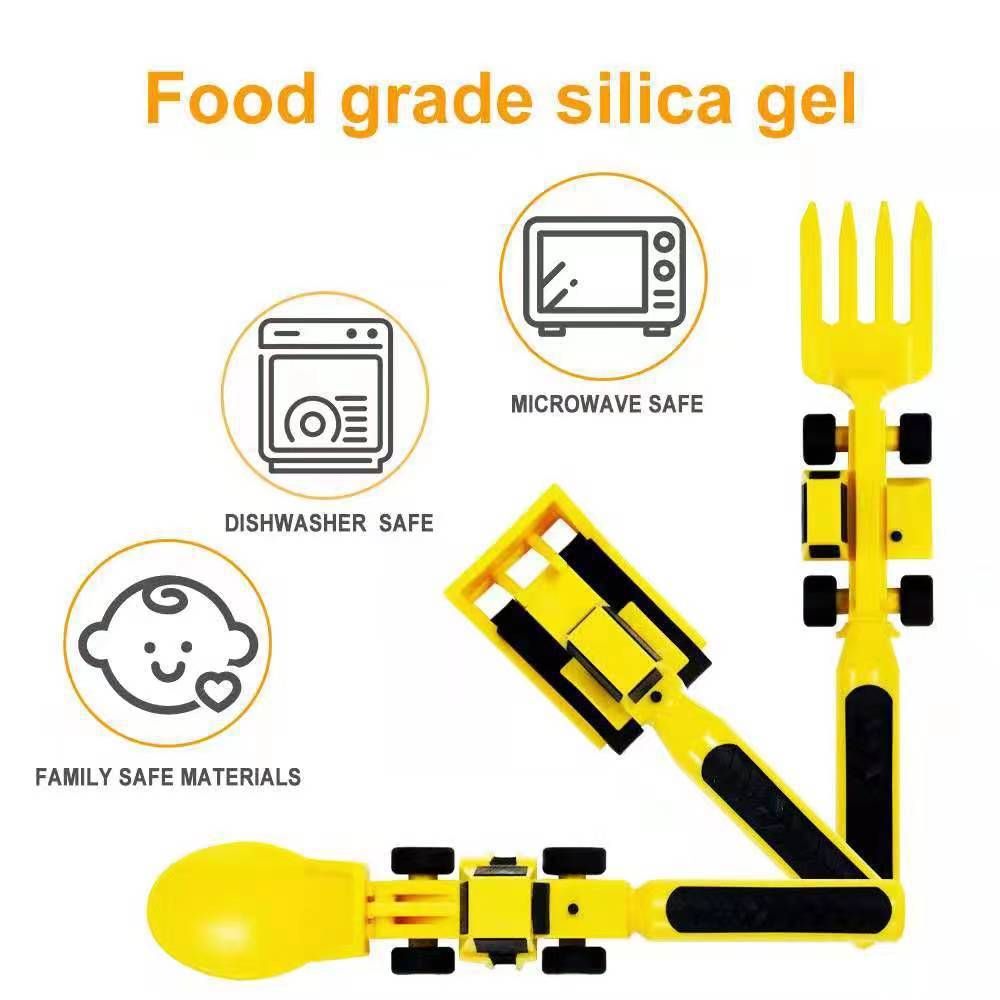 image-Dinneractive Car Bulldozer Excavator Plate Fork Set - Children's Tableware 3pc