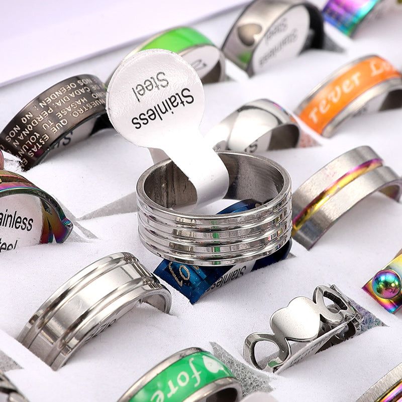 image-SANSANSHIPIN Stainless Steel Ring Set - Mixed 50pc