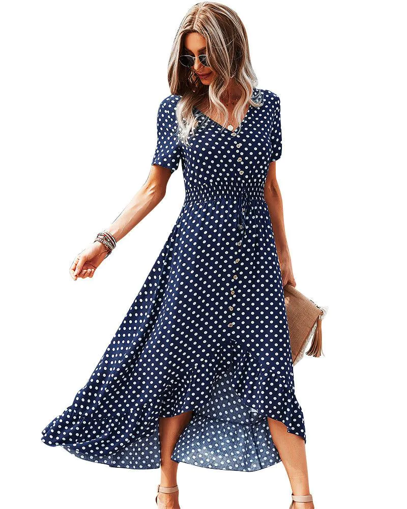 image-Polka Dot Swing Dress - Short Front Long Back