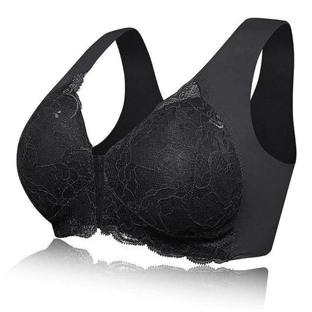 image-Qiao Mengshi Plus Size Nursing Bra - Grey 5XL Front Closure