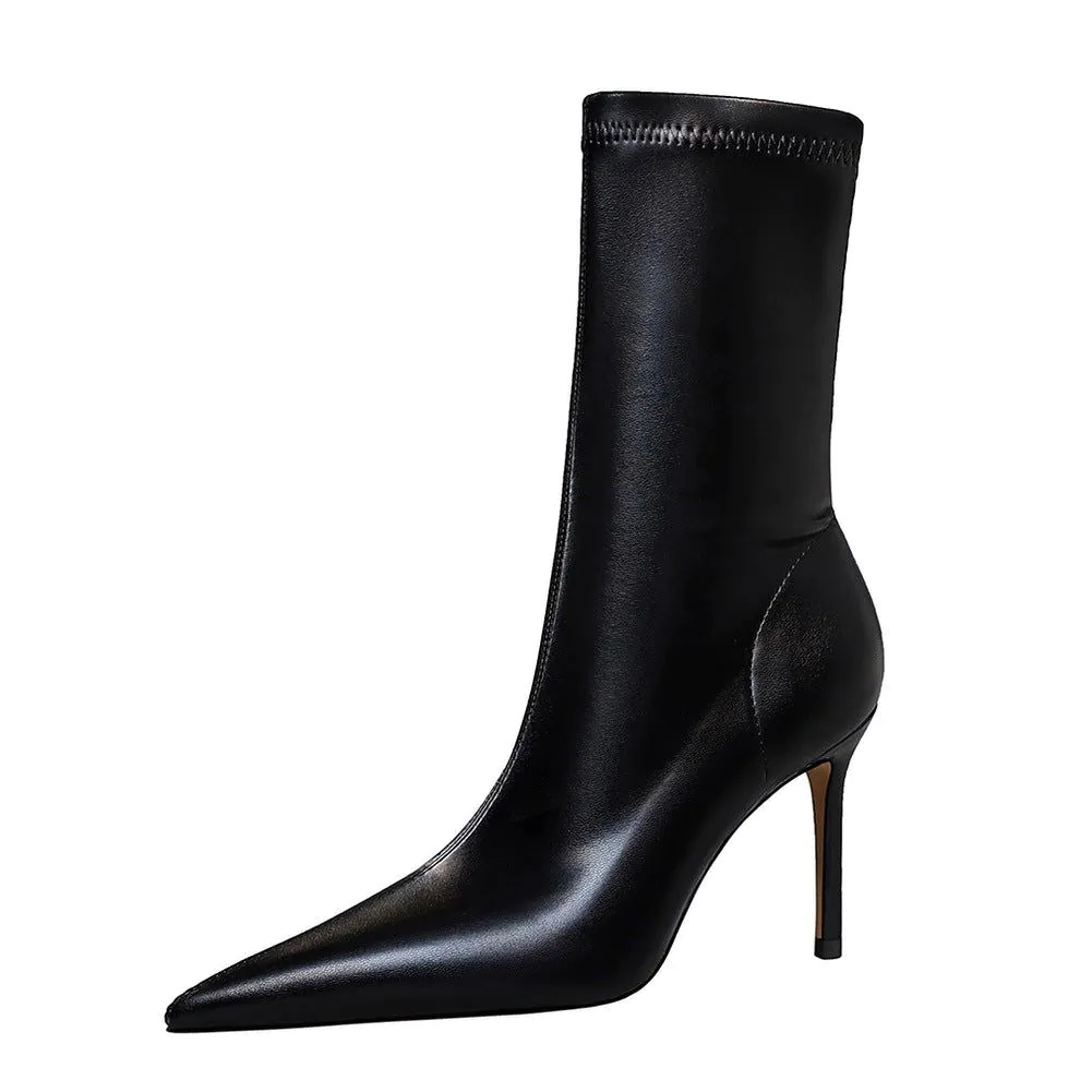 image-BIGTREE Stiletto High Heel Boots - Khaki Pointy Toe