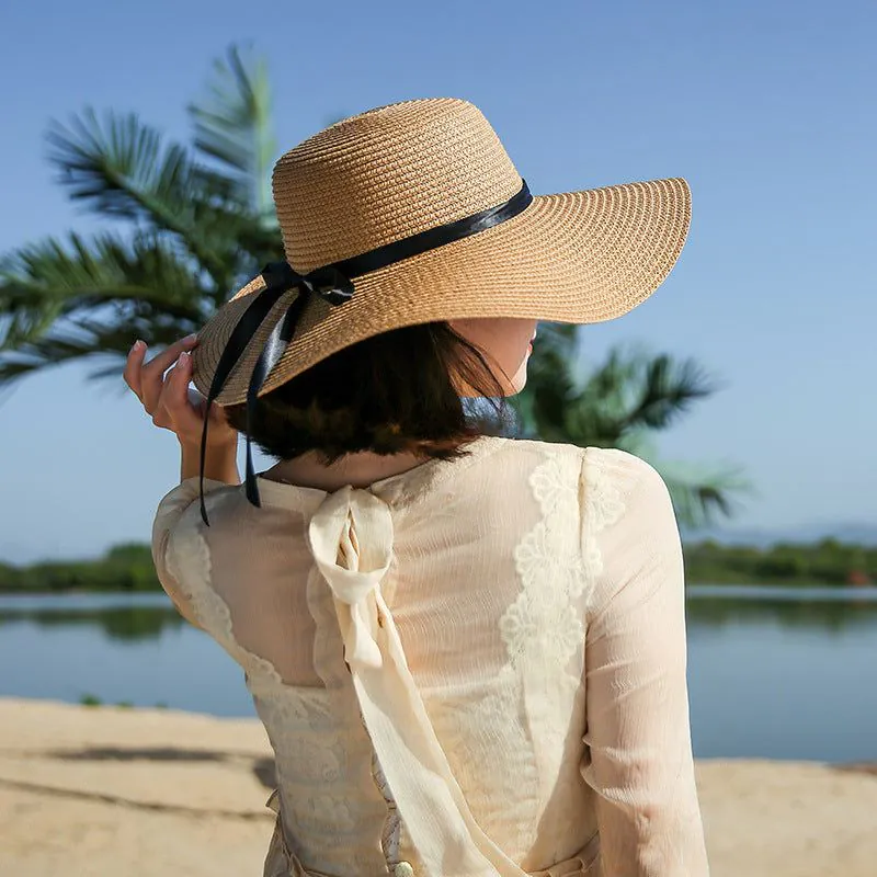 image-Straw Sun Hat Women Large Brim Foldable Khaki