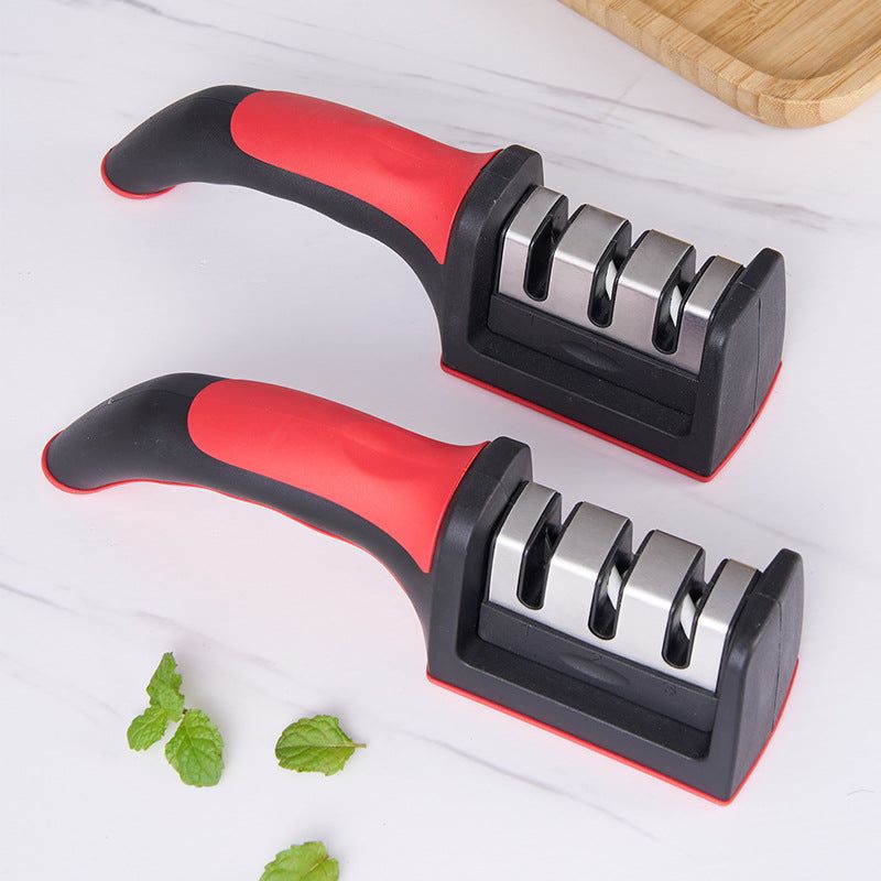 image-Tungsten Steel Three-Stage Knife Sharpener - Red Quick Sharpening Tool