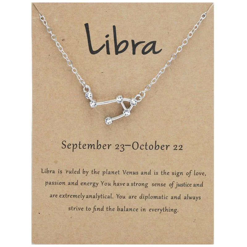 image-Yulu 12-Constellation Diamond Necklace Alloy Clavicle Chain - Brown