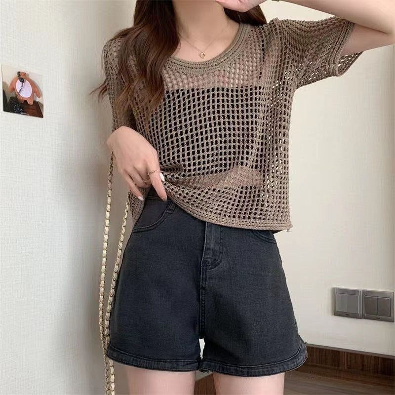 image-KANING Hollow Sweater - Black Loose Short