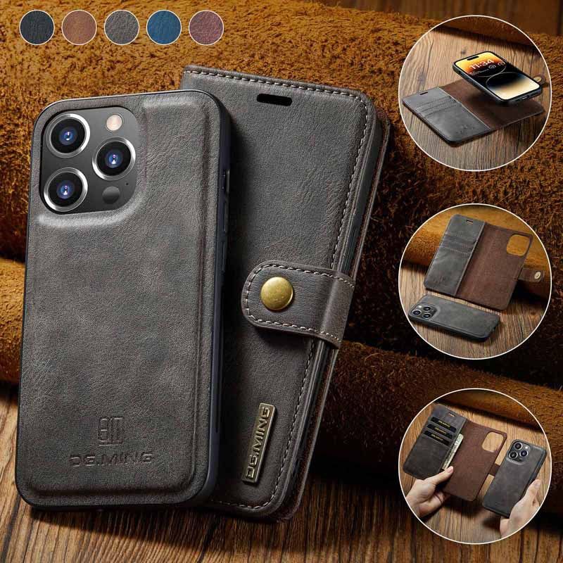 image-DASMTE 2-in-1 Leather Case for iPhone 14 Pro Max - Claret
