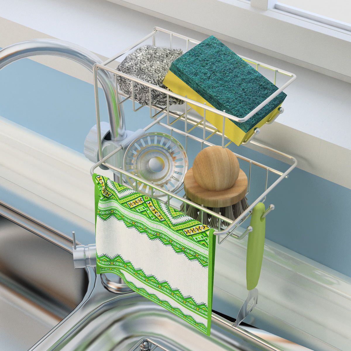 image-Stainless Steel Kitchen Sink Drain Rack Double Layer 