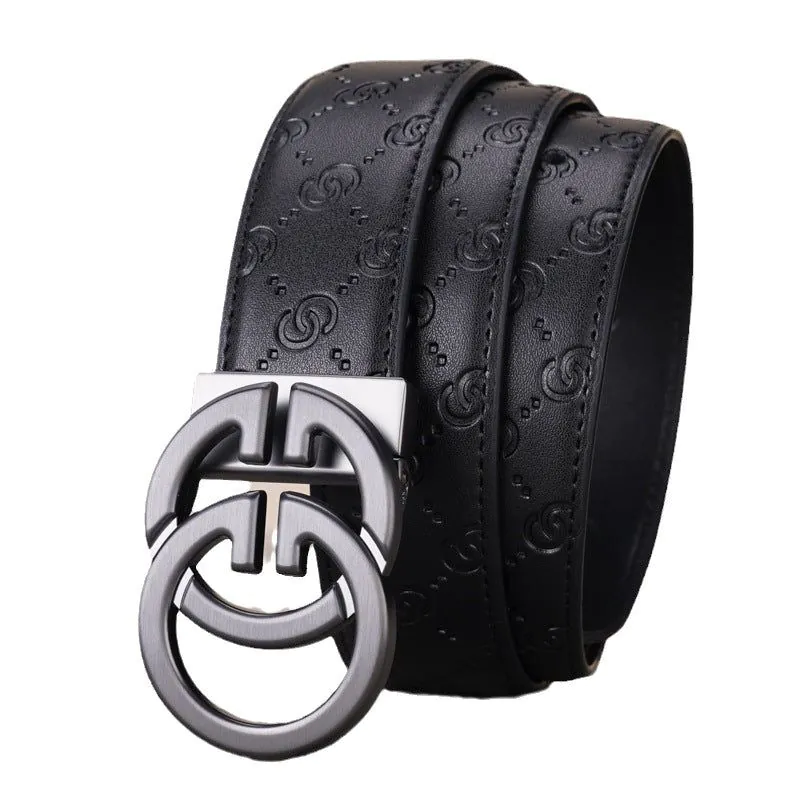 image-Men's Genuine Leather Belt - Black Smooth Buckle