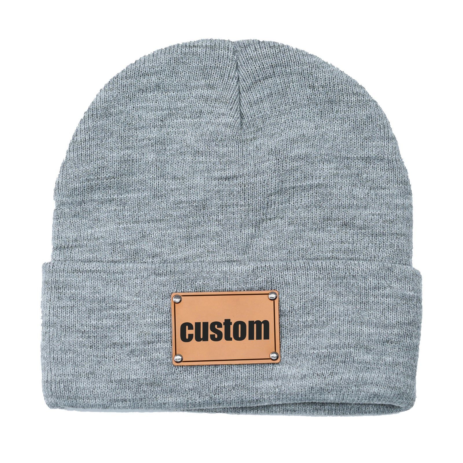 image-Engraved Knitted Beanie - Brown Acrylic L