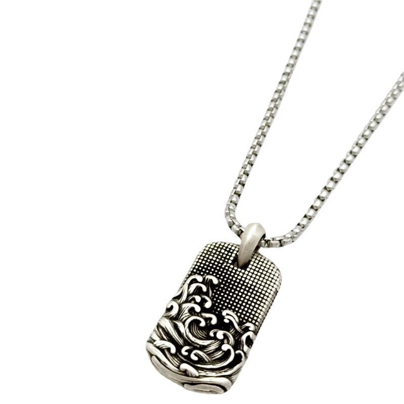 image-Titanium Steel Wave Pattern Pendant Necklace - Unisex