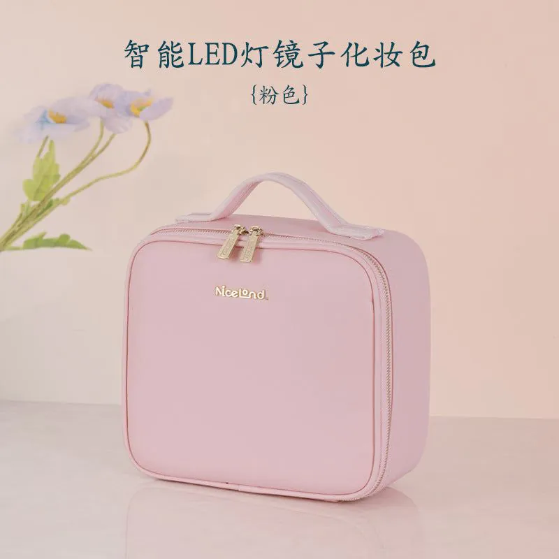 image-With Mirror Makeup Case - Large Capacity Storage Bag 