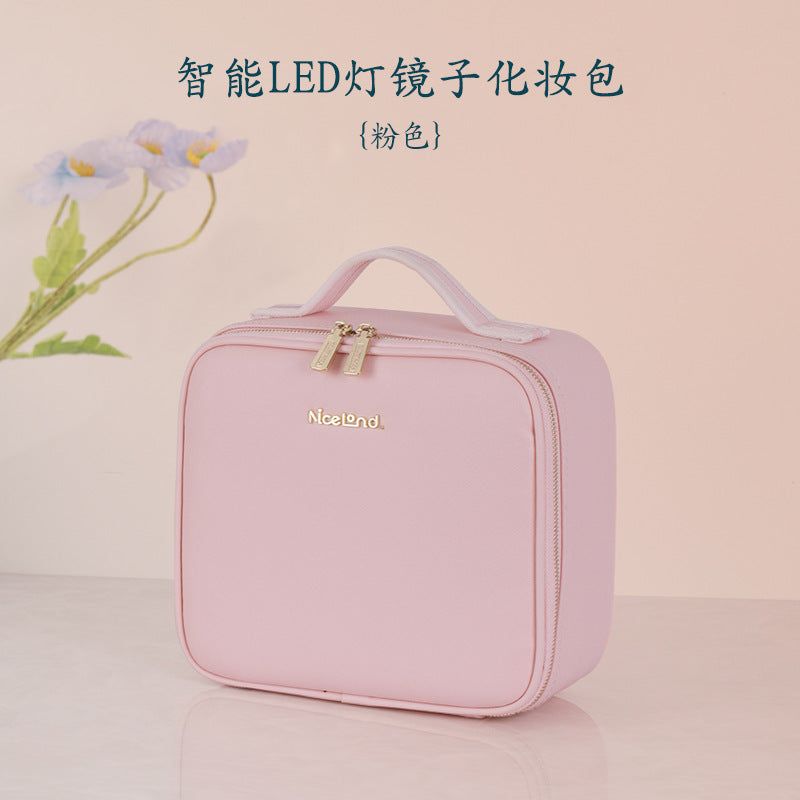 image-Makeup Case with Mirror & Light - Large PU Leather