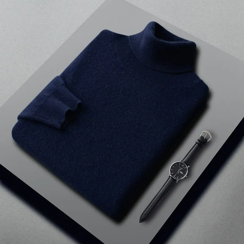 image-Men's Cashmere Sweater - High Collar Pullover White
