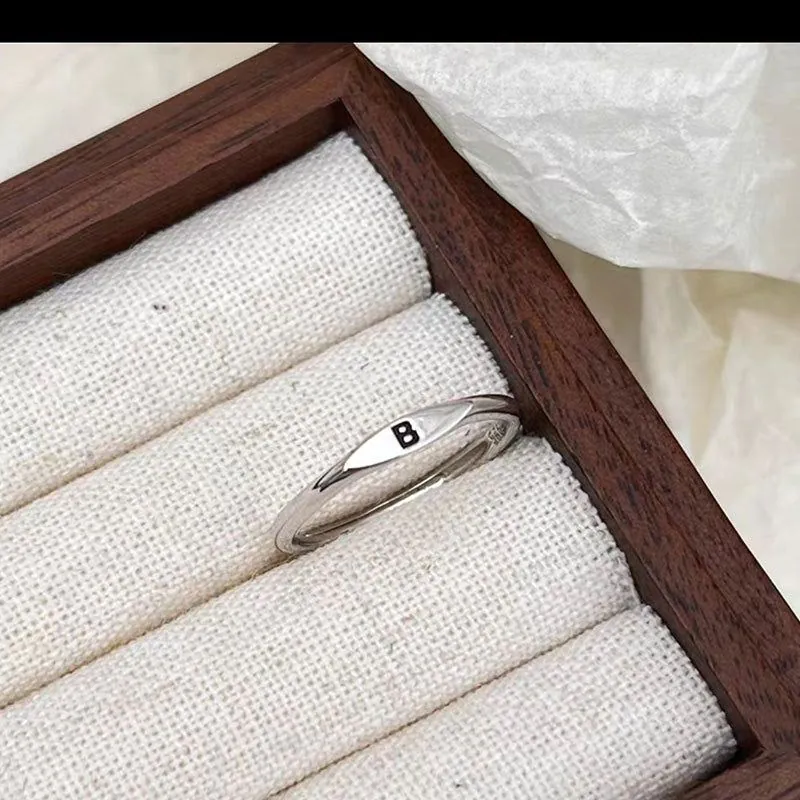 image-S925 Sterling Silver Letter Ring - Adjustable