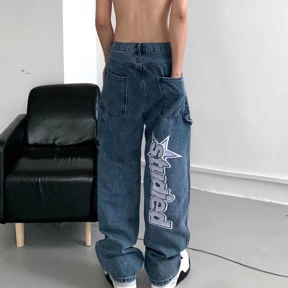 image-Men's Straight Jeans Blue Mid-Rise S