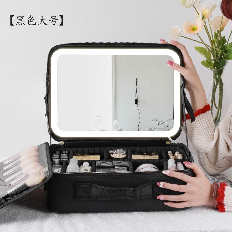 image-Cosmetic Storage Box With Mirror LED Light Black