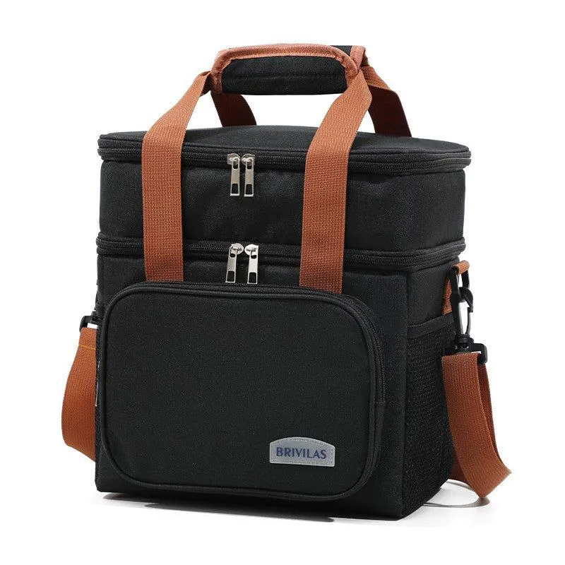 image-Best-Selling Double-Layer Picnic Thermal Bag - Navy Blue Waterproof Multi-Functional