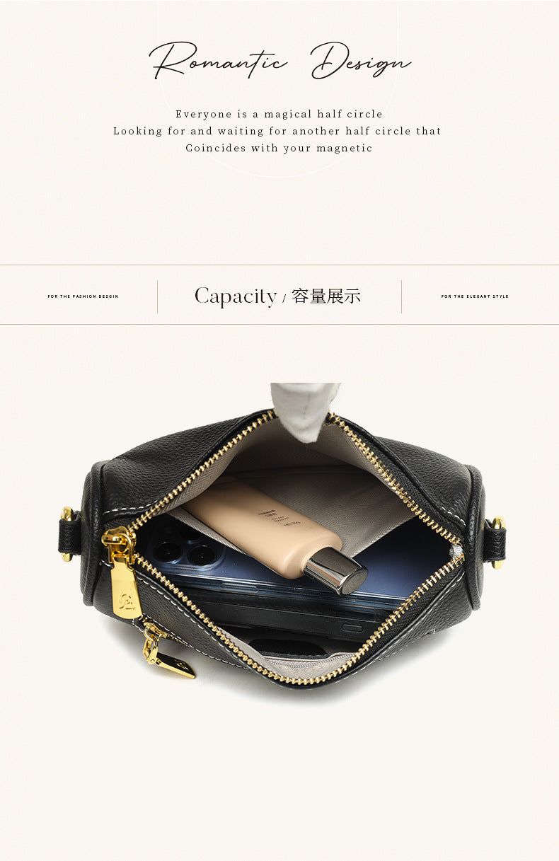 image-Genuine Leather Shoulder Bag - Black Square