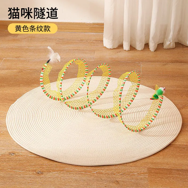 image-S-Shaped Foldable Cat Tunnel Toy - Mouse Feather