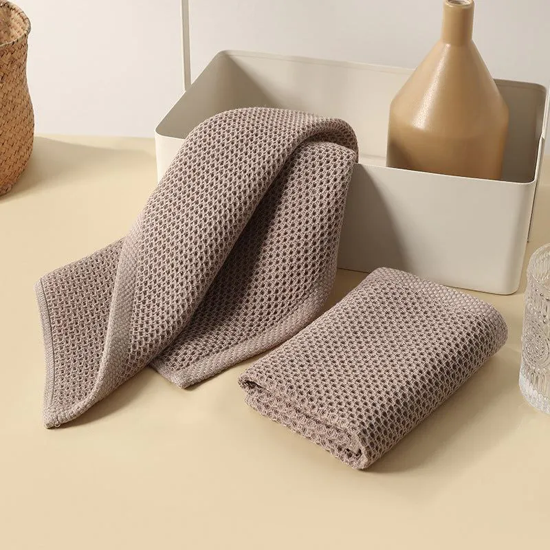 image-Cotton Kitchen Towel - Beige Honeycomb Absorbent