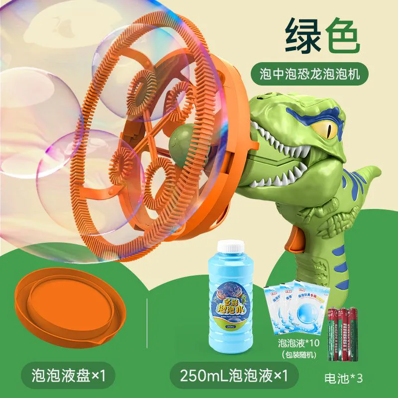 image-Dinosaur Bubble Machine - Green Electric Fan Toy