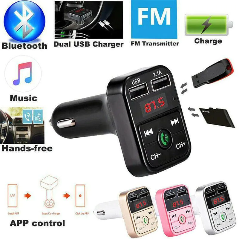 image-B2 Car MP3 FM Transmitter Bluetooth Charger Pink 